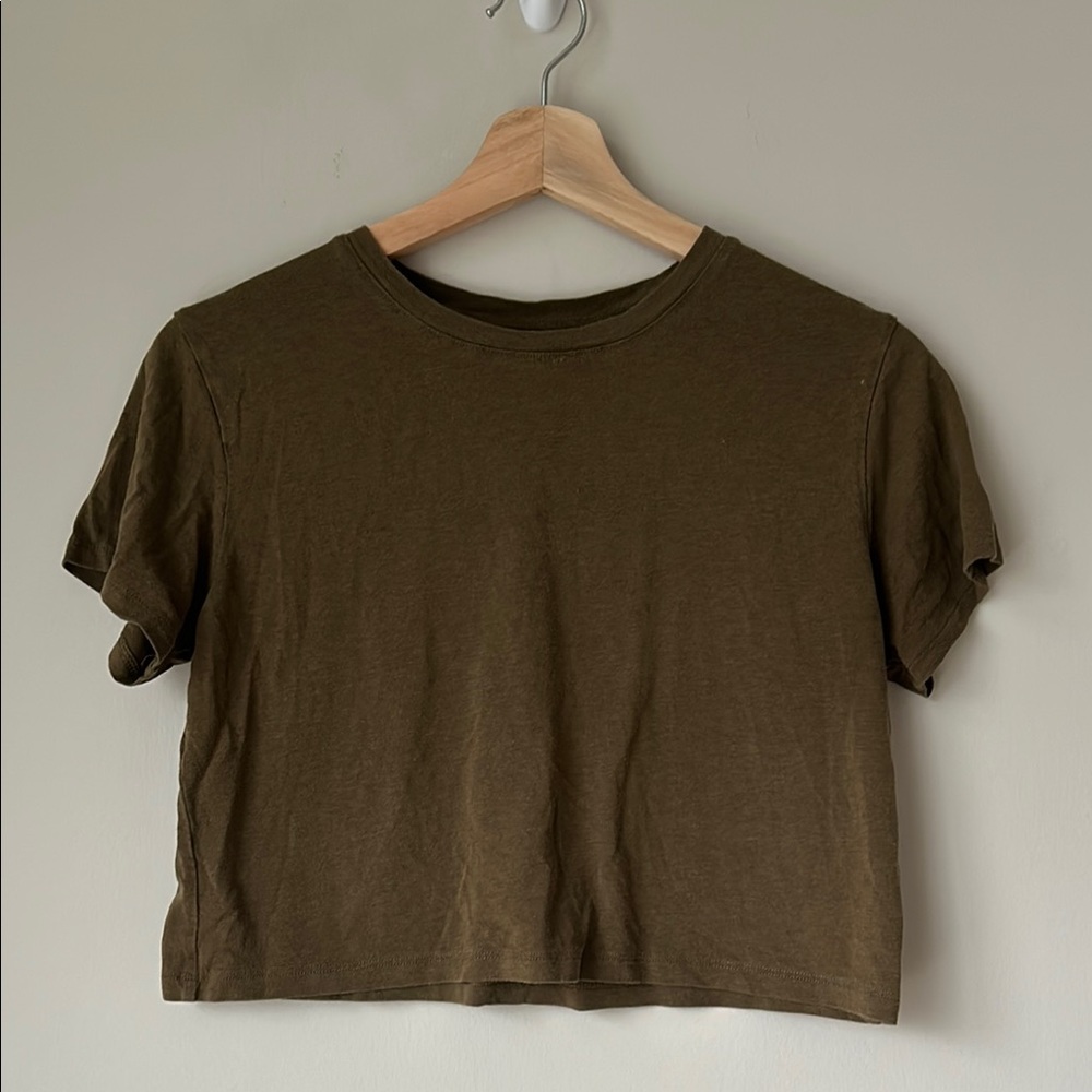 Girlfriend Collective Olive Green Crop T-Shirt Size XS